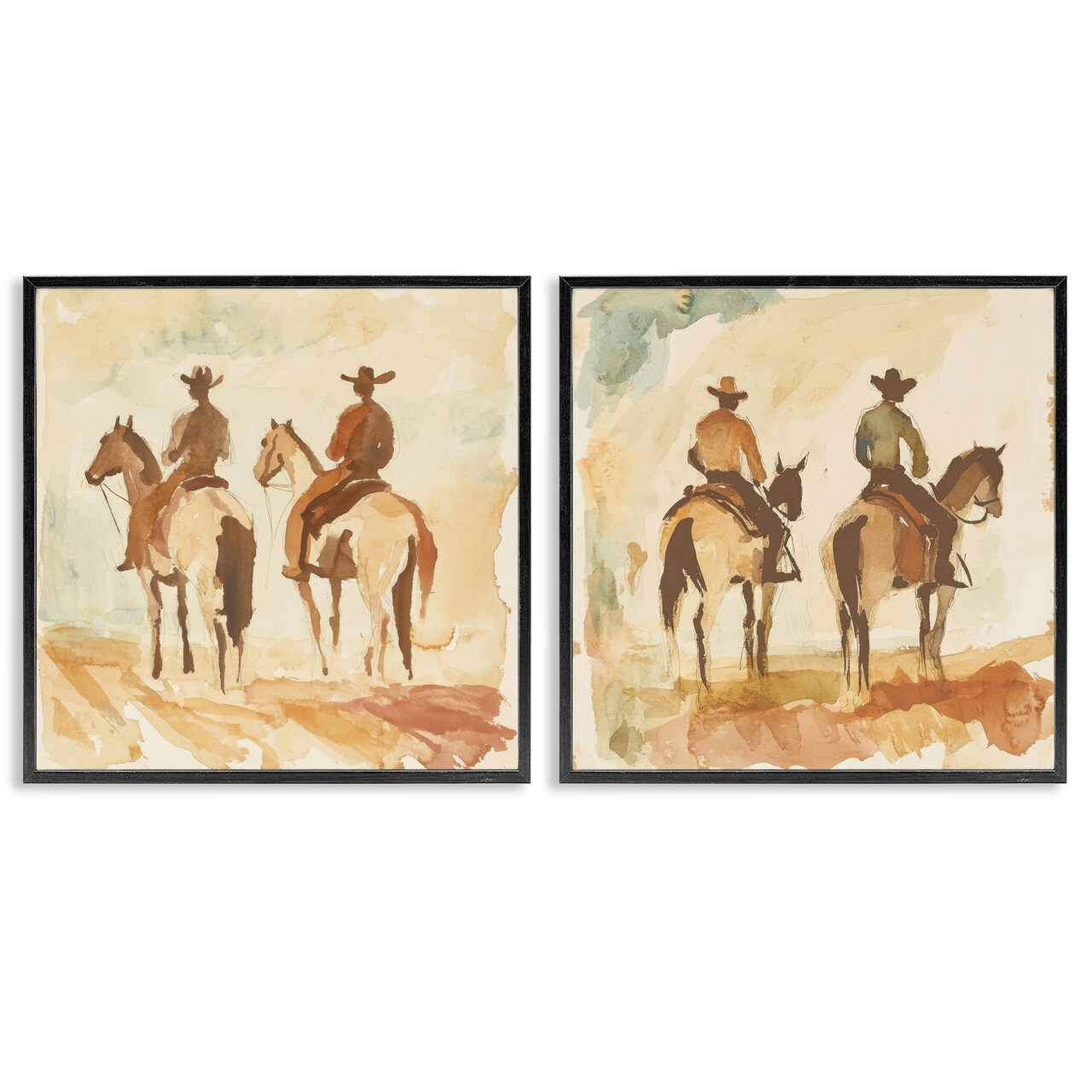Stupell Industries Western Watercolor Cowboy Pairs 2pc Framed Giclee Set, design by Petal Prints Design
